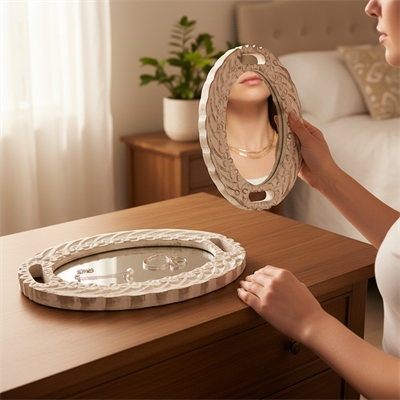 Set of 2 Vanity Mirror Trays - White Wash 